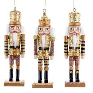 3 Regal Gold Glitter Nutcracker Ornaments Christmas Sparkling Luxury Kurt Adler